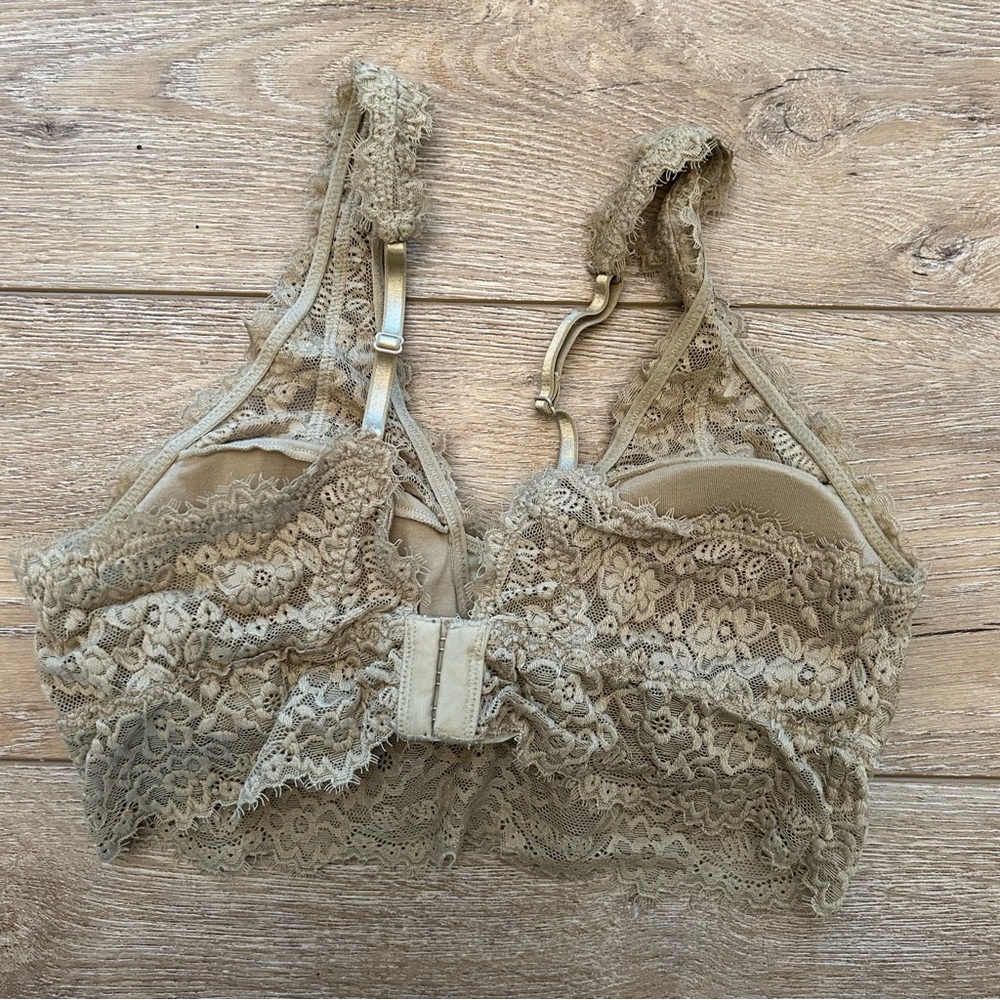 Aerie Lace Bohemian Bralette Mossy Green Sz Medium Adjustable Fairy Cotton - Picture 5 of 9